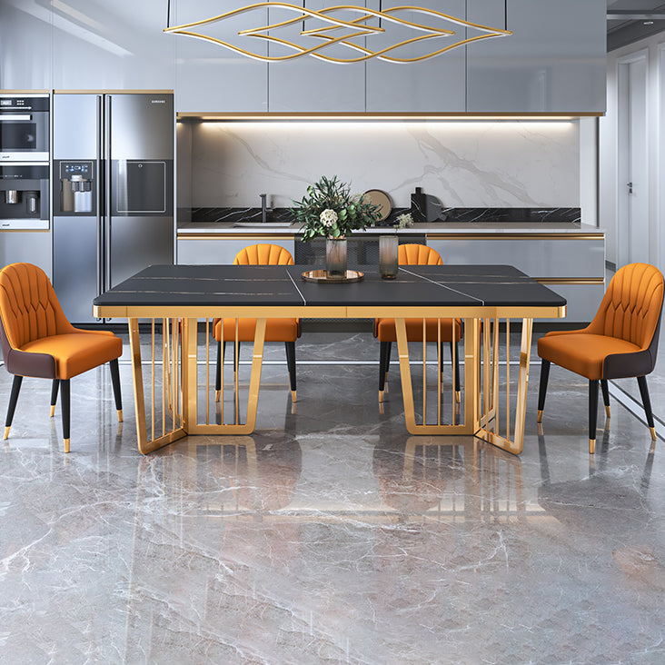 Minimalist Style Sintered Stone Dining Table with Fixed Table and Double Pedestal Base