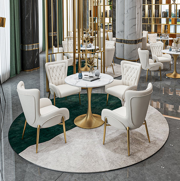 Sintered Stone Scandinavian Dining¬†Room¬†Table¬†Set with Round Table and Metal Base Dinette Set