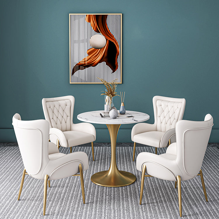 Sintered Stone Scandinavian Dining¬†Room¬†Table¬†Set with Round Table and Metal Base Dinette Set