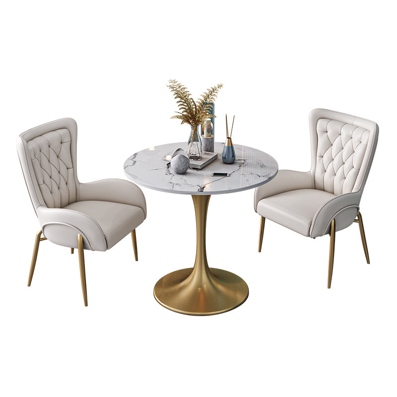 Sintered Stone Scandinavian Dining¬†Room¬†Table¬†Set with Round Table and Metal Base Dinette Set