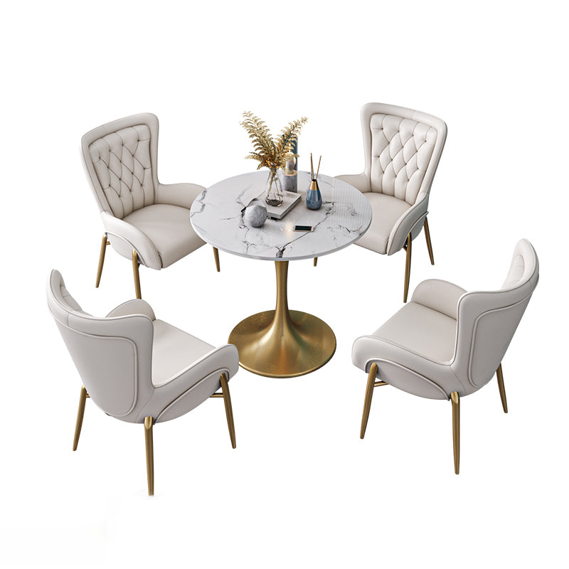 Sintered Stone Scandinavian Dining¬†Room¬†Table¬†Set with Round Table and Metal Base Dinette Set