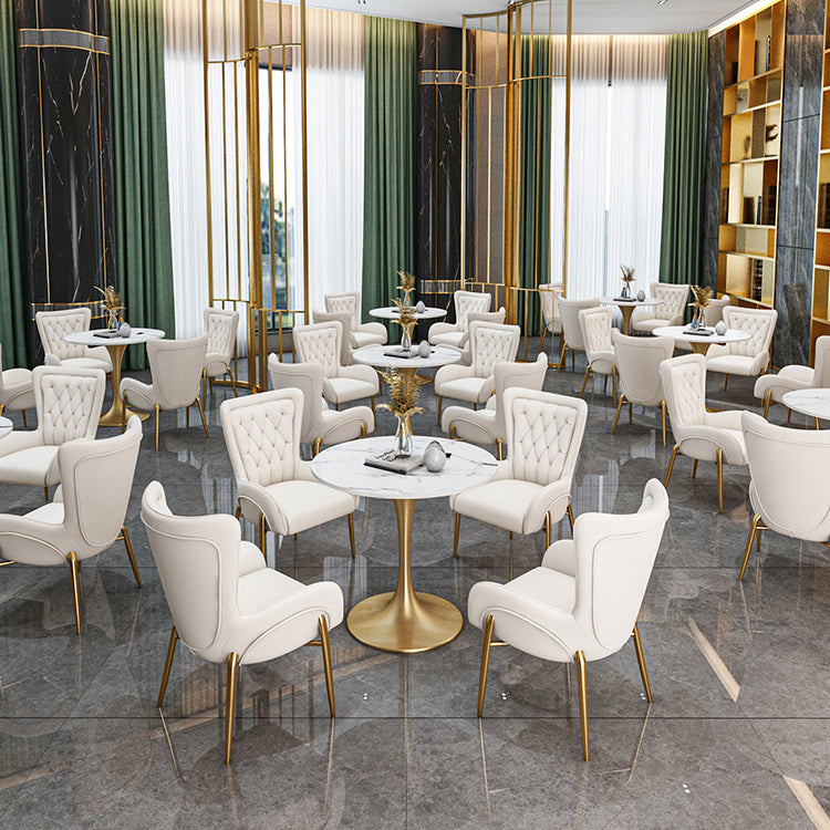 Sintered Stone Scandinavian Dining¬†Room¬†Table¬†Set with Round Table and Metal Base Dinette Set