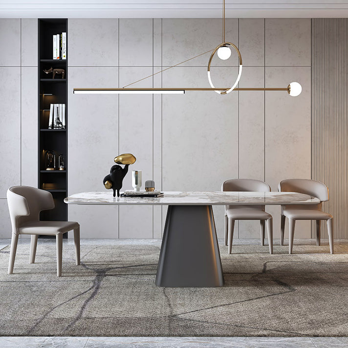 Minimalist Style Sintered Stone Dining Table with White Fixed Table and Pedestal Base for Home Use