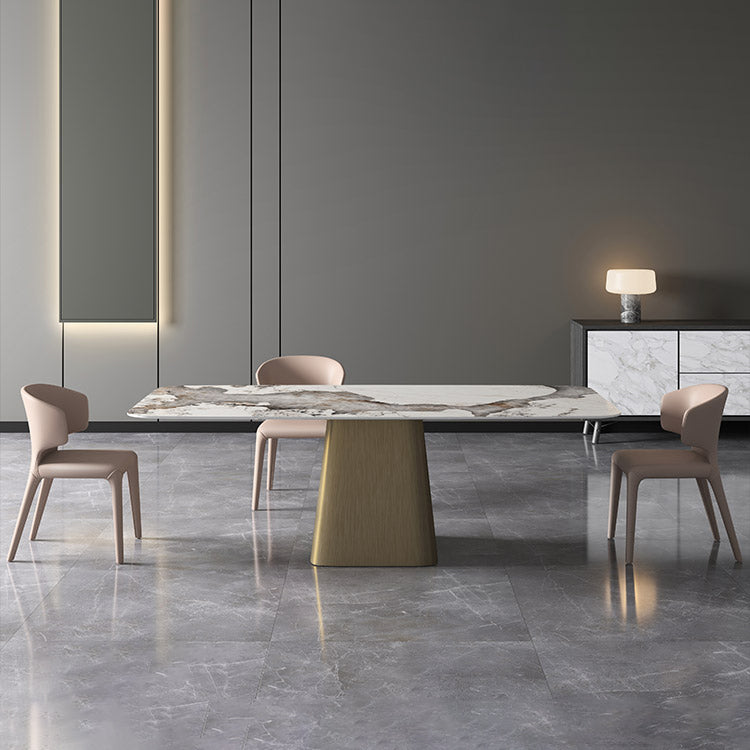 Minimalist Style Sintered Stone Dining Table with White Fixed Table and Pedestal Base for Home Use