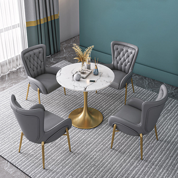 Scandinavian Kitchen Dining Room Set with  Sintered Stone Top and Gold Base Dining Furniture