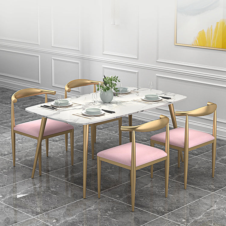 Sintered Stone Scandinavian Dining Room Set with Rectangle Table and Metal Base Dining Set