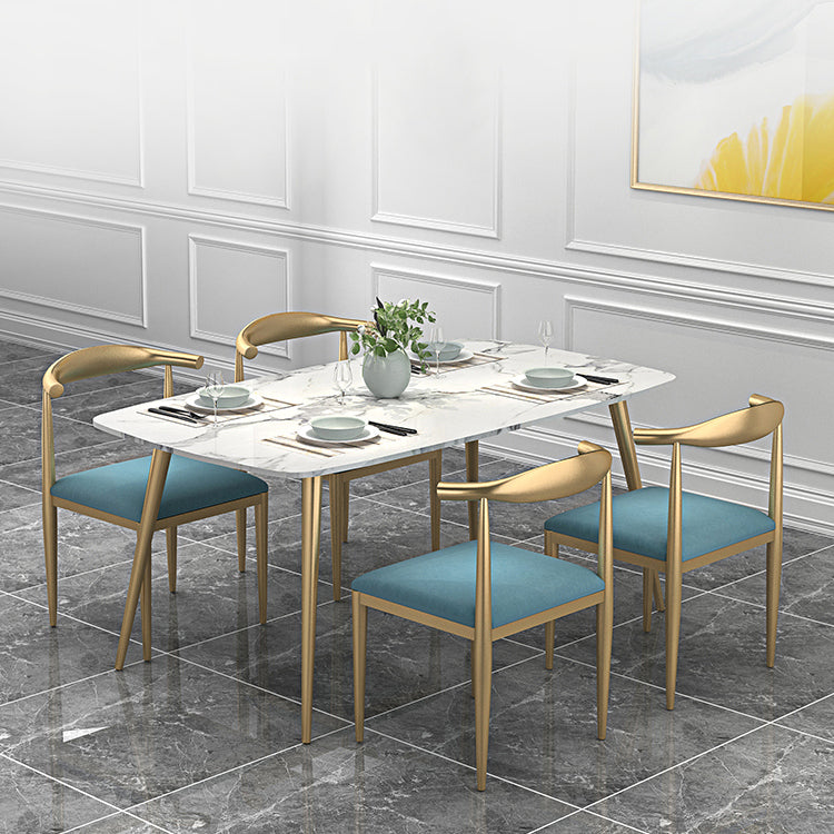Sintered Stone Scandinavian Dining Room Set with Rectangle Table and Metal Base Dining Set