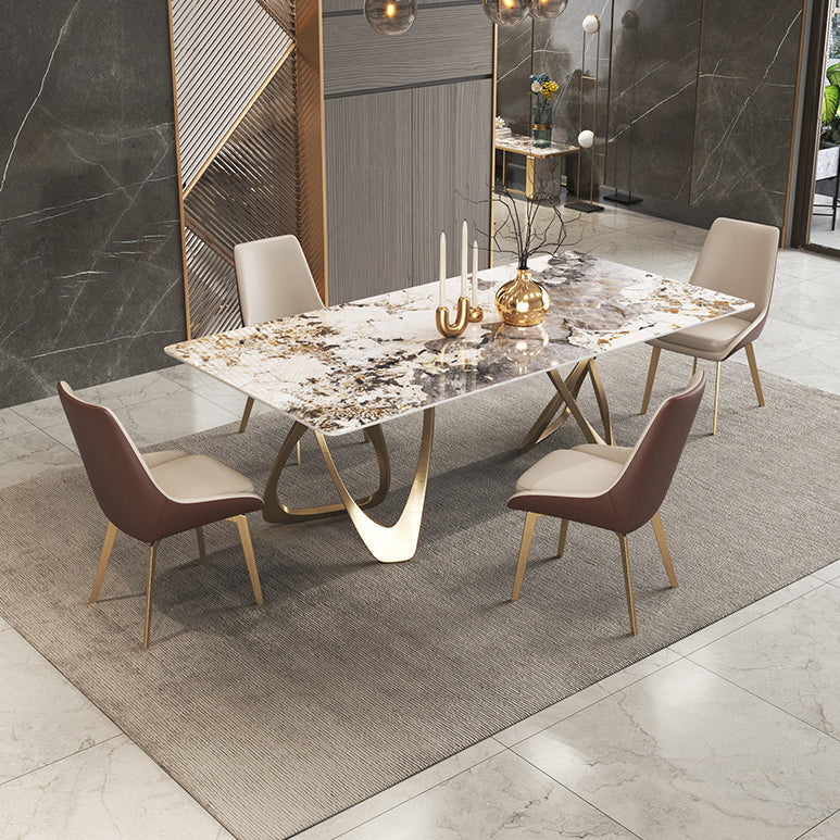 Modern Sintered Stone Dining Room Set with Rectangle Table and Gold Legs Formal Dining Set