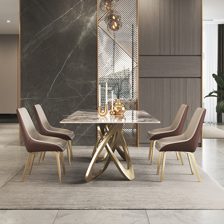 Modern Sintered Stone Dining Room Set with Rectangle Table and Gold Legs Formal Dining Set