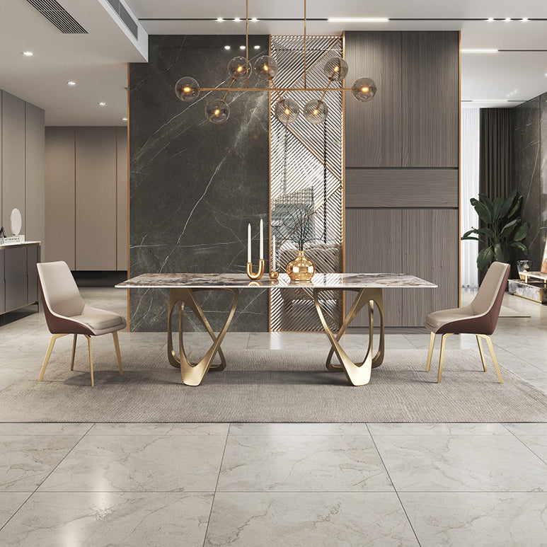 Modern Sintered Stone Dining Room Set with Rectangle Table and Gold Legs Formal Dining Set