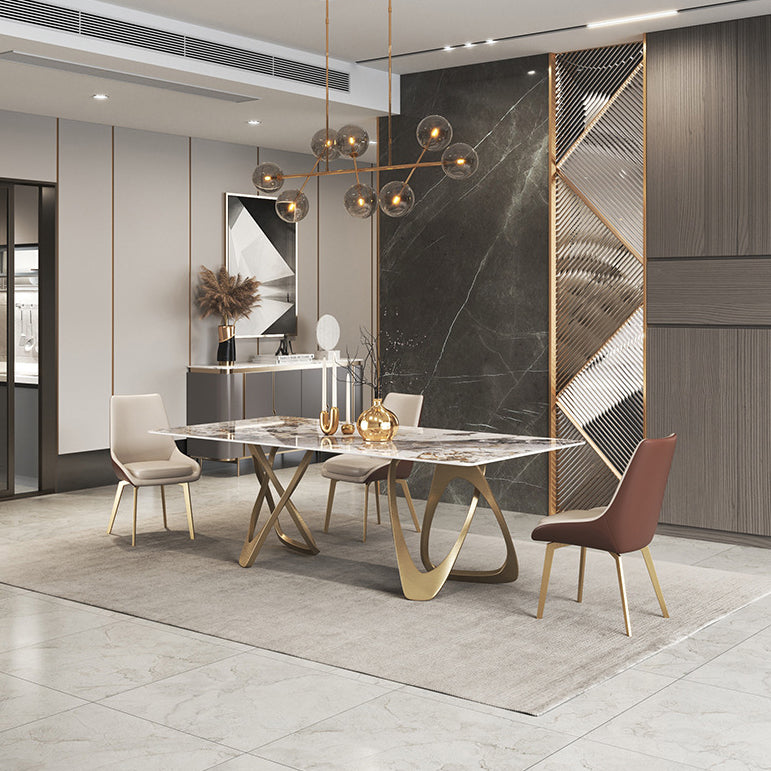 Modern Sintered Stone Dining Room Set with Rectangle Table and Gold Legs Formal Dining Set