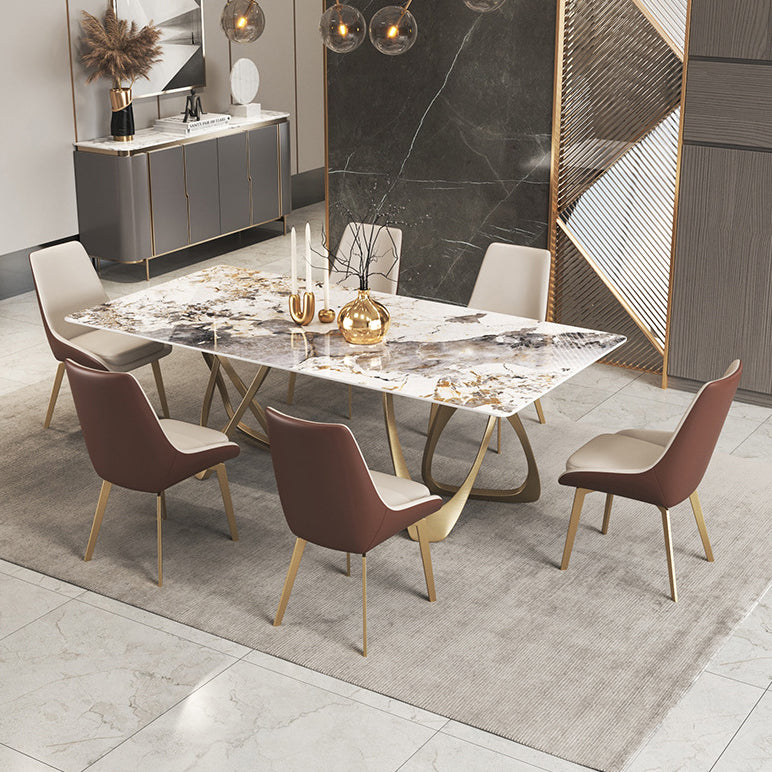 Modern Sintered Stone Dining Room Set with Rectangle Table and Gold Legs Formal Dining Set