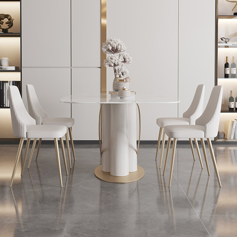 Modern Kitchen Dining Room Set Standard Height with Sintered Stone Top and Pedestal Base Table Set