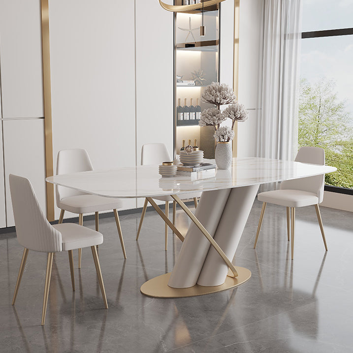 Modern Kitchen Dining Room Set Standard Height with Sintered Stone Top and Pedestal Base Table Set