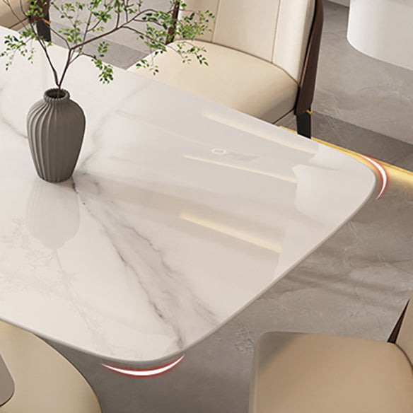 Modern Kitchen Dining Room Set Standard Height with Sintered Stone Top and Pedestal Base Table Set