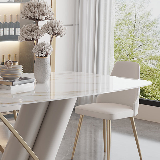 Modern Kitchen Dining Room Set Standard Height with Sintered Stone Top and Pedestal Base Table Set