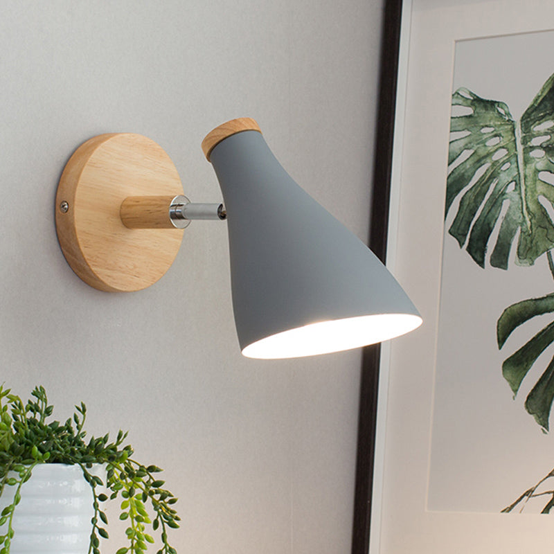 Flared Wall Lighting Modernism Metal 1 Bulb Sconce Light Fixture in Grey with Rotating Node