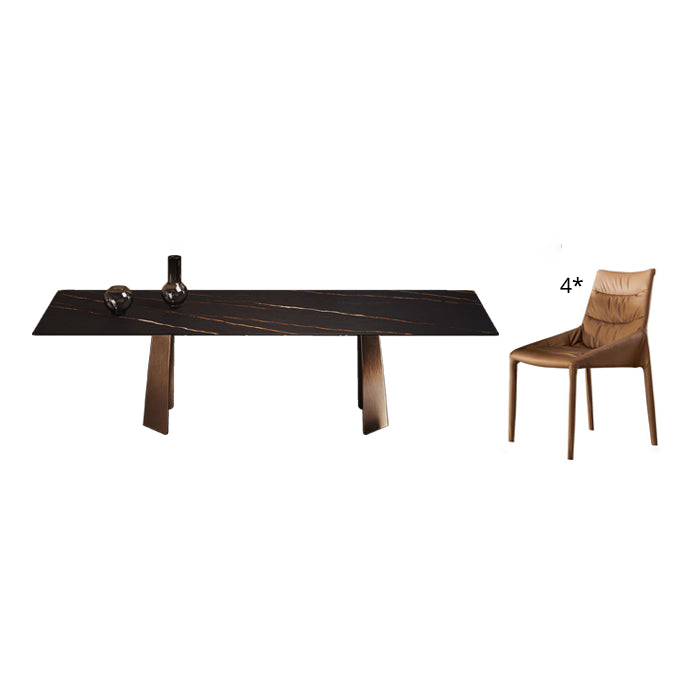 Minimalist Sintered Stone Dining Room Set with Rectangle Top and Metal Base Formal Table Set