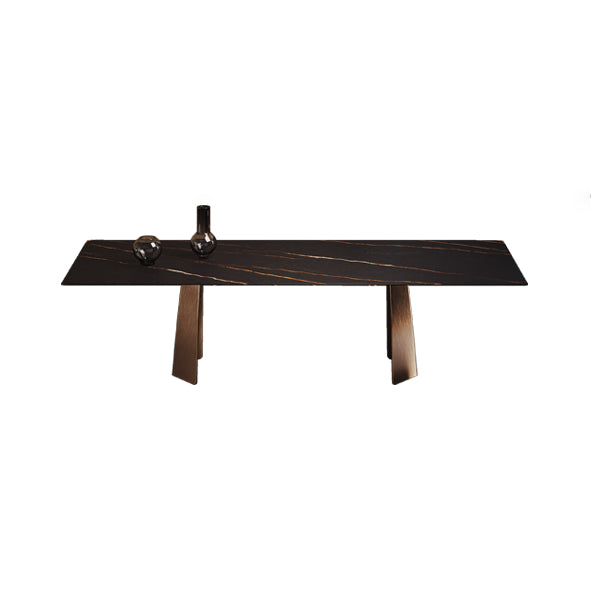 Minimalist Sintered Stone Dining Room Set with Rectangle Top and Metal Base Formal Table Set