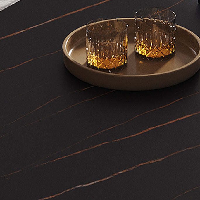 Minimalist Sintered Stone Dining Room Set with Rectangle Top and Metal Base Formal Table Set