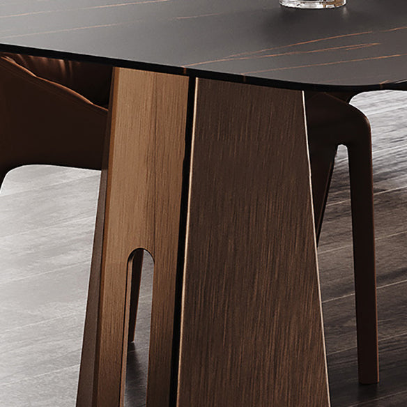 Minimalist Sintered Stone Dining Room Set with Rectangle Top and Metal Base Formal Table Set