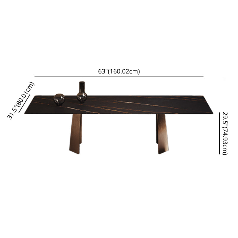 Minimalist Sintered Stone Dining Room Set with Rectangle Top and Metal Base Formal Table Set