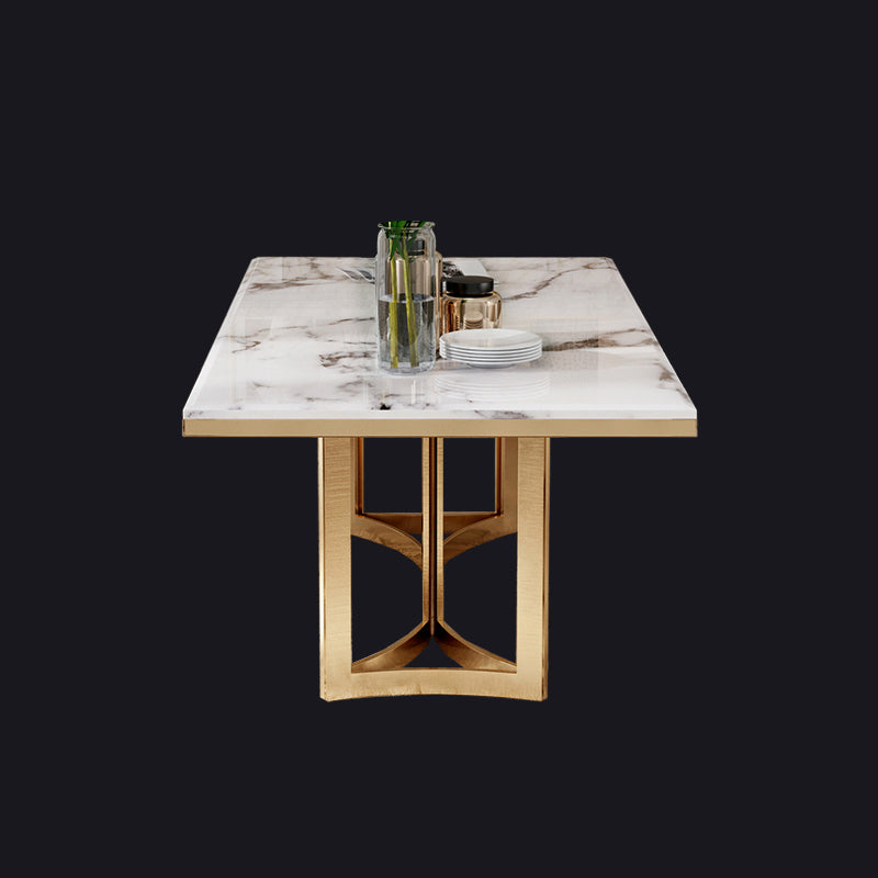 Glam Sintered Stone Dining Table Set with Double Pedestal Base Dining Furniture