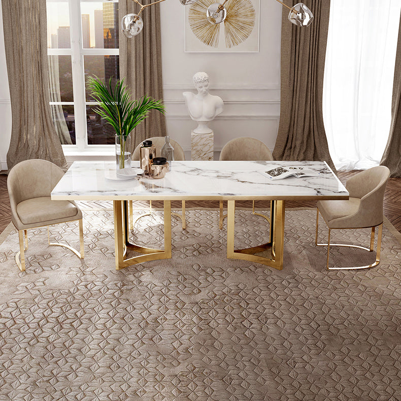 Glam Sintered Stone Dining Table Set with Double Pedestal Base Dining Furniture