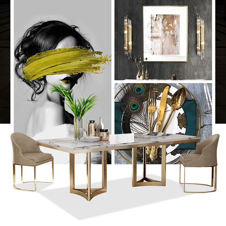 Glam Sintered Stone Dining Table Set with Double Pedestal Base Dining Furniture