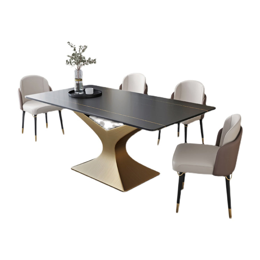 Minimalist Dining Room Set with Sintered Stone Top and Gold Base Formal Table Set