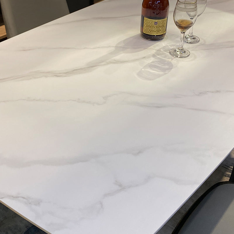 Contemporary Style White Slate Dining Table Rectangular Formal Dinette Set with Wood Base