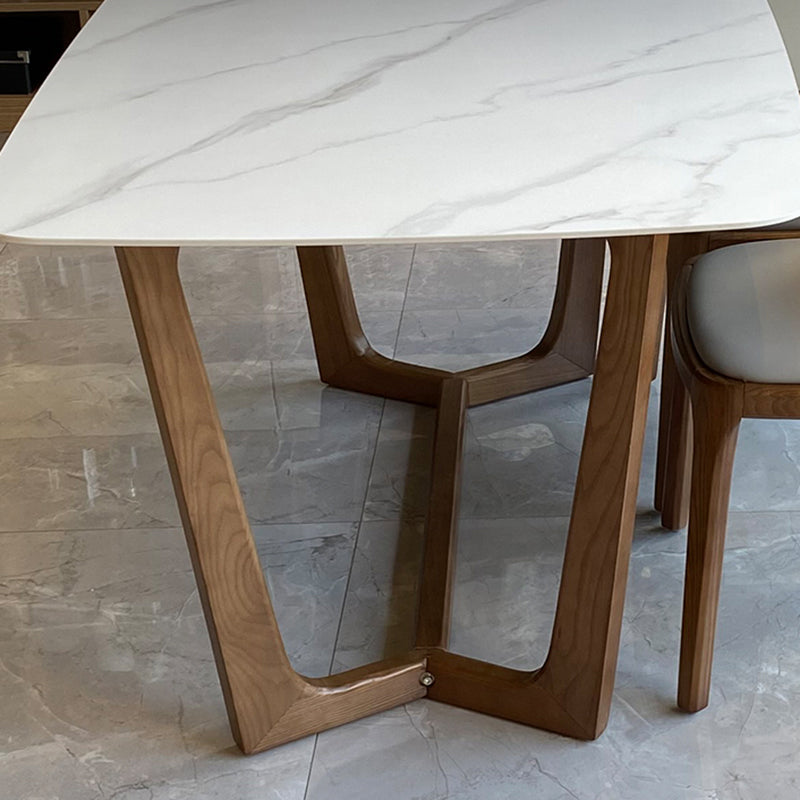 Contemporary Style White Slate Dining Table Rectangular Formal Dinette Set with Wood Base