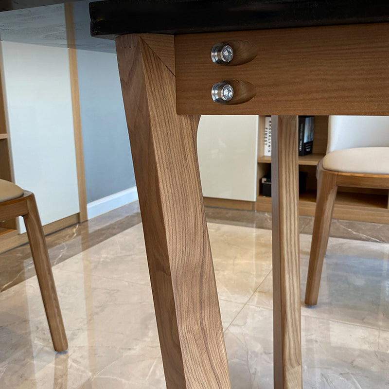 Contemporary Style White Slate Dining Table Rectangular Formal Dinette Set with Wood Base