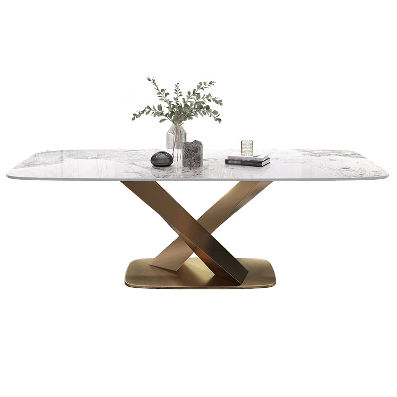 Modern Sintered Stone White Dining Set with Rectangle Table and Gold Legs Dining Set