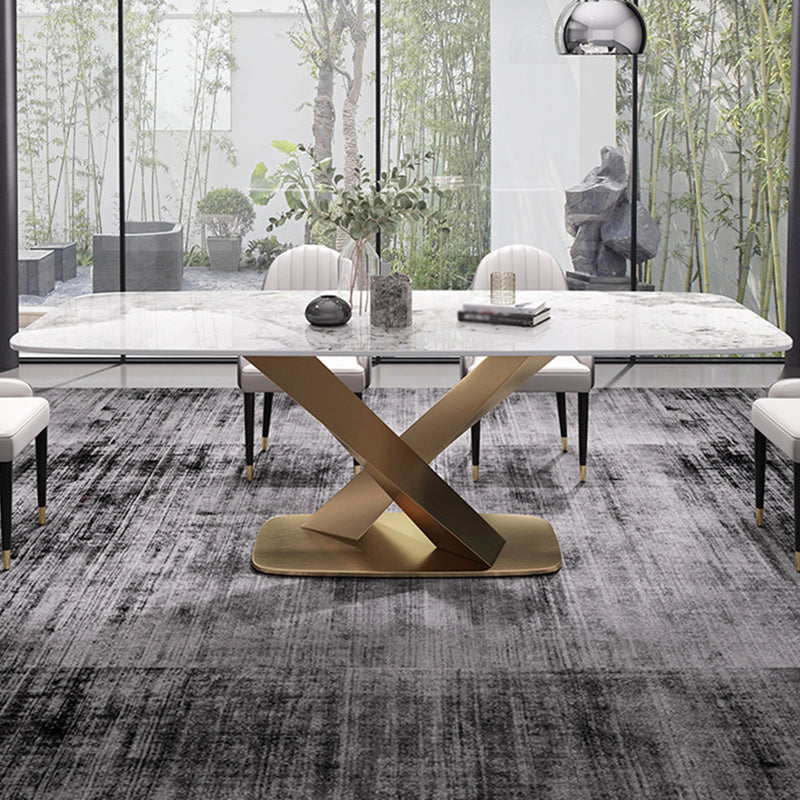 Modern Sintered Stone White Dining Set with Rectangle Table and Gold Legs Dining Set