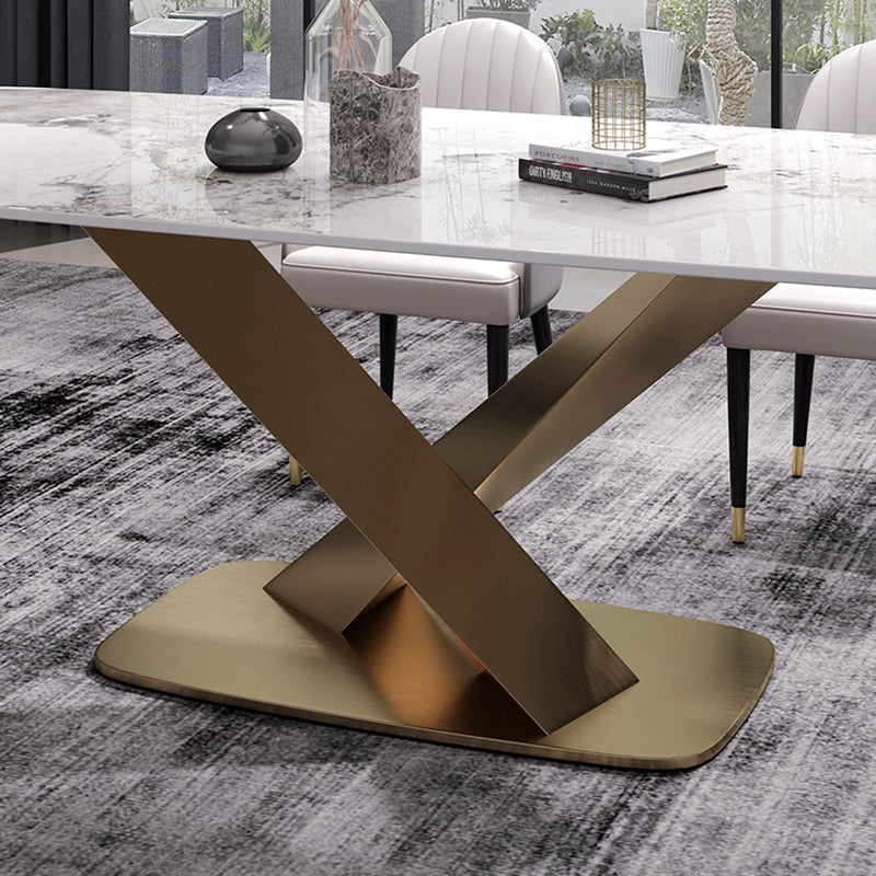 Modern Sintered Stone White Dining Set with Rectangle Table and Gold Legs Dining Set