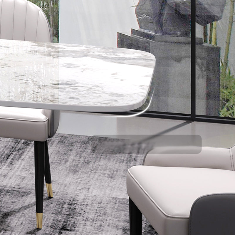 Modern Sintered Stone White Dining Set with Rectangle Table and Gold Legs Dining Set