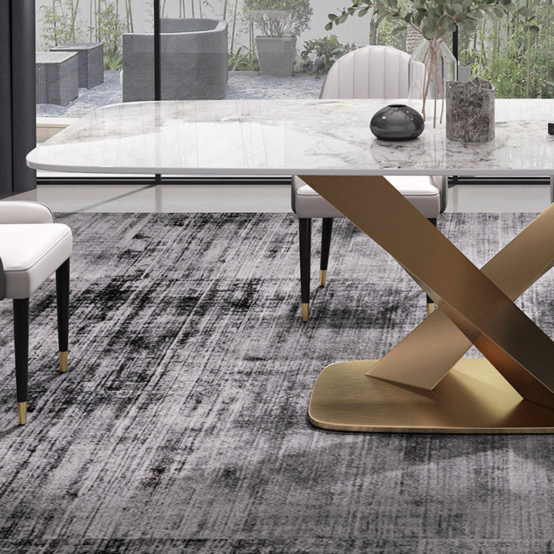 Modern Sintered Stone White Dining Set with Rectangle Table and Gold Legs Dining Set