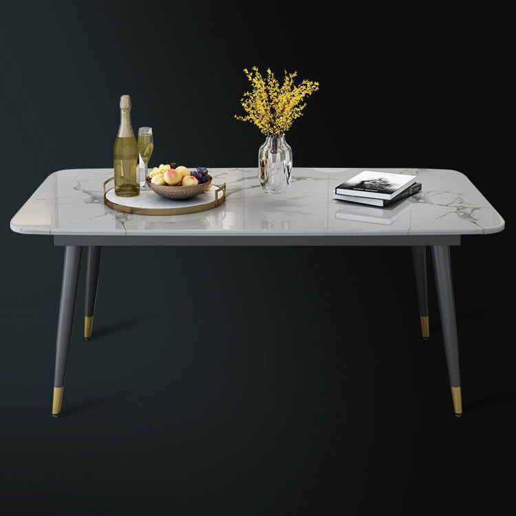 Scandinavian Style Gray Slate Dining Table Rectangular Formal Dinette Set with Metal Base