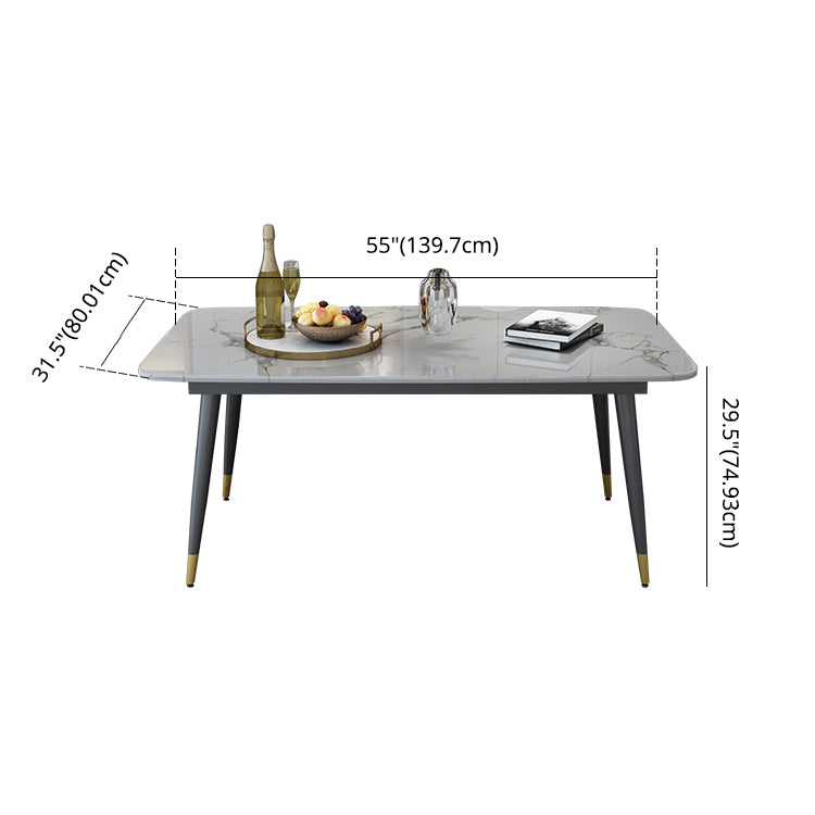 Scandinavian Style Gray Slate Dining Table Rectangular Formal Dinette Set with Metal Base