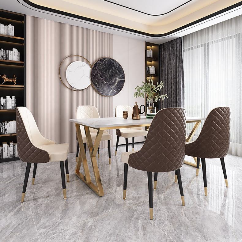 Modern Dining Room Set Standard Height with Sintered Stone Top and Gold Legs Formal Table Set