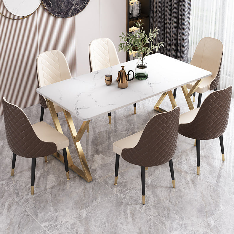 Modern Dining Room Set Standard Height with Sintered Stone Top and Gold Legs Formal Table Set