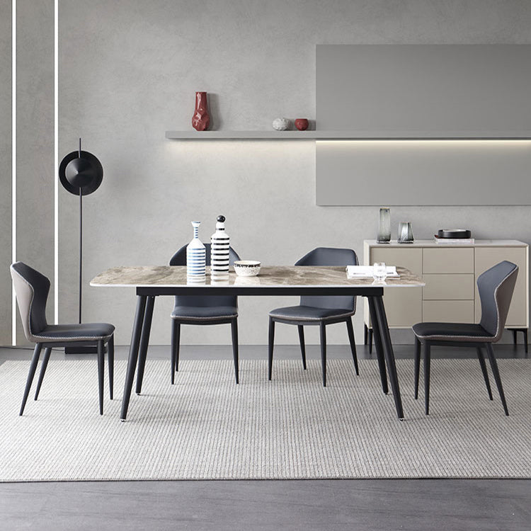 Modern Sintered Stone Gray Dining Set with Rectangle Table and Black Legs Dining Set