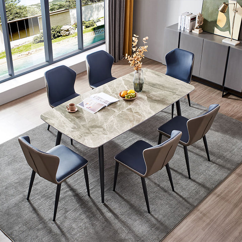 Modern Sintered Stone Gray Dining Set with Rectangle Table and Black Legs Dining Set