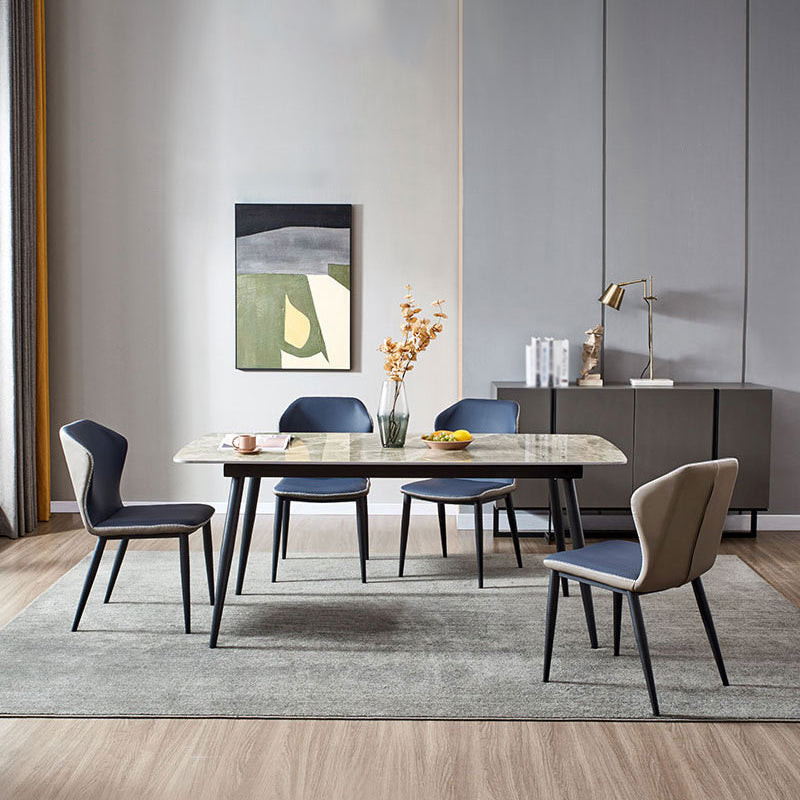 Modern Sintered Stone Gray Dining Set with Rectangle Table and Black Legs Dining Set