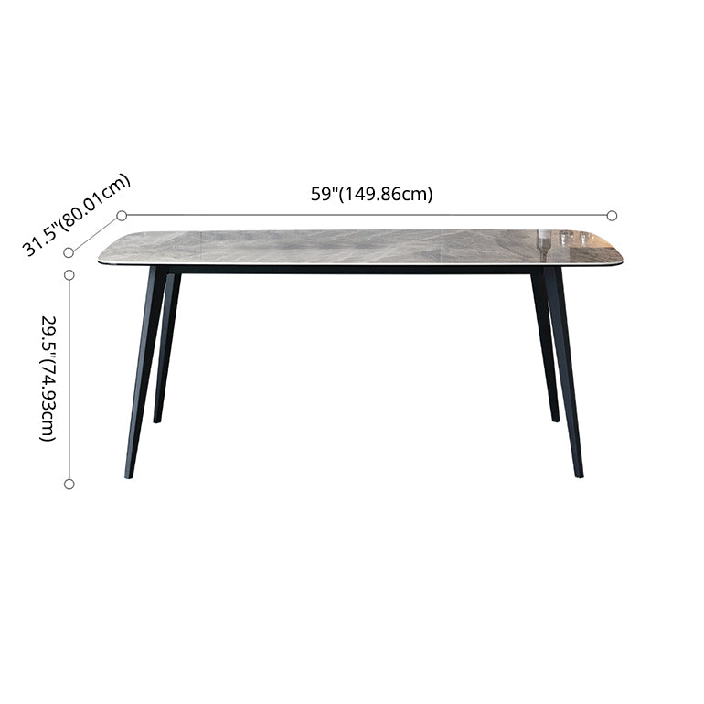 Modern Sintered Stone Gray Dining Set with Rectangle Table and Black Legs Dining Set