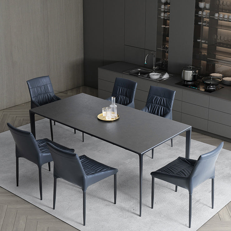 Modern Sintered Stone Black Dining Set with Rectangle Table and Black Legs Kitchen Dining Set