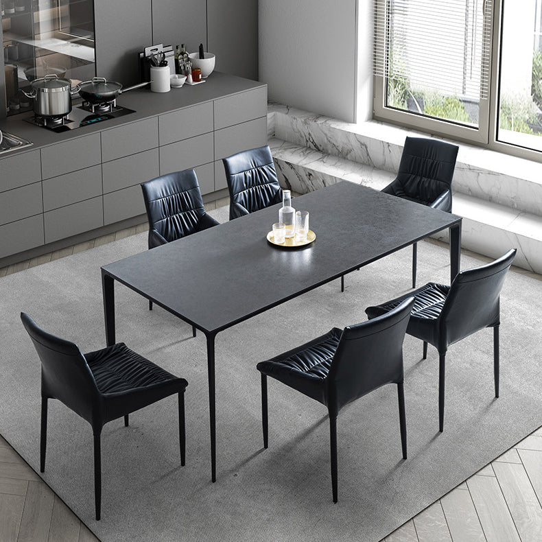 Modern Sintered Stone Black Dining Set with Rectangle Table and Black Legs Kitchen Dining Set