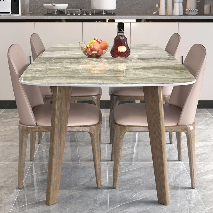 Minimalist Style White Slate Dining Table Rectangular Formal Dinette Set with Wood Base