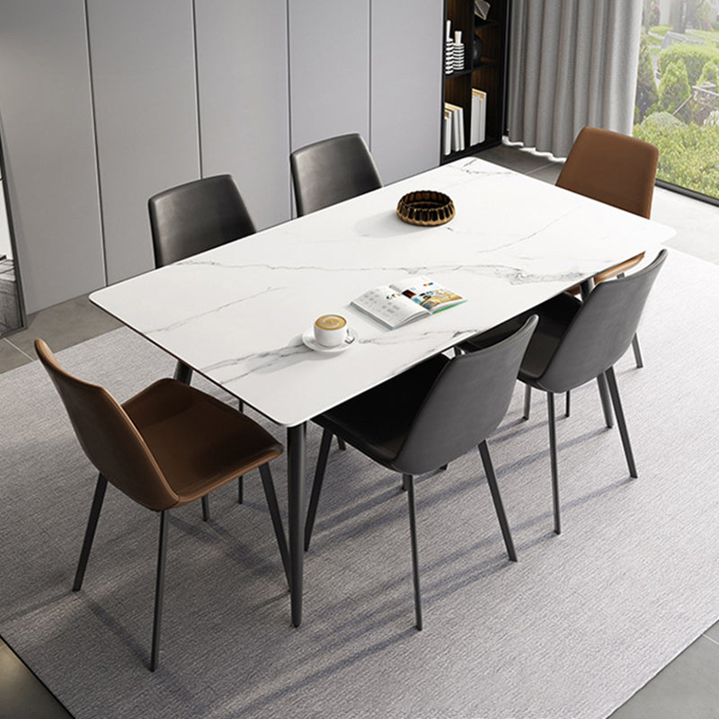 Modern Sintered Stone White Dining Set with Rectangle Table and Black Legs Kitchen Dining Set